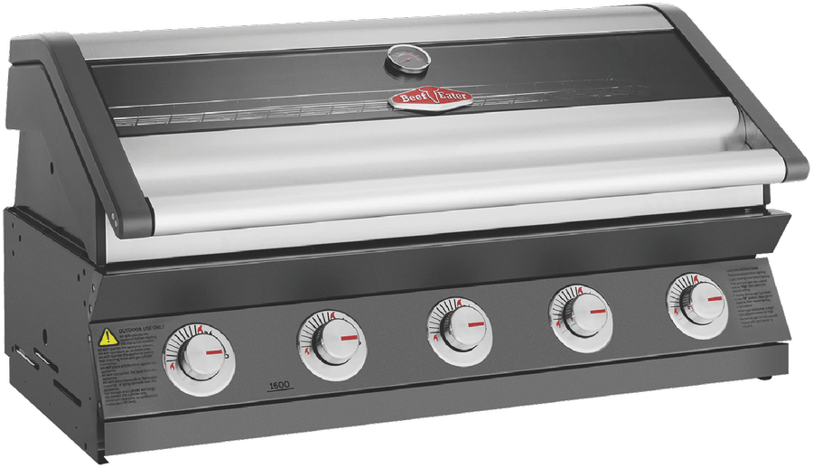 BeefEater 1600 Series Dark 5 Burner Built In BBQ w/ Cast Iron Burners & Grills - Body Only